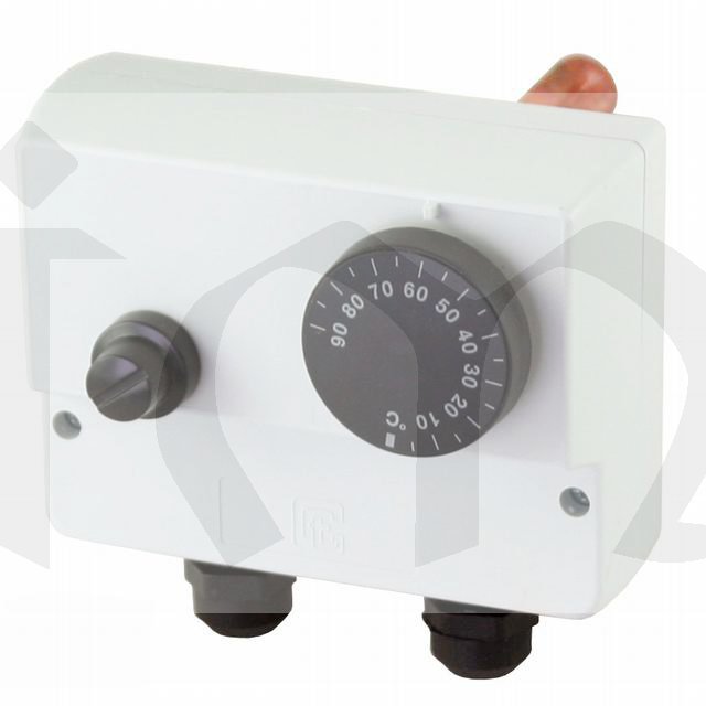Termostat E1708, 0..+90°/ s pojistkou +100°C, s krytem IP40