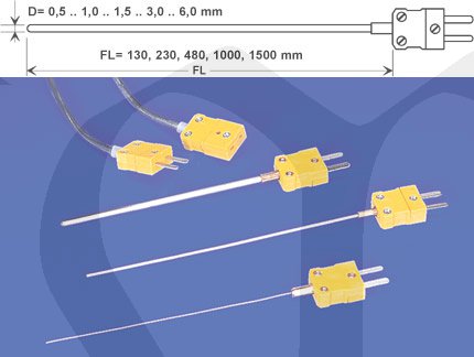 GTT 051000 - Plášťový termočlánek NiCr-Ni typ K, montovaný přímo na konektor NST1200